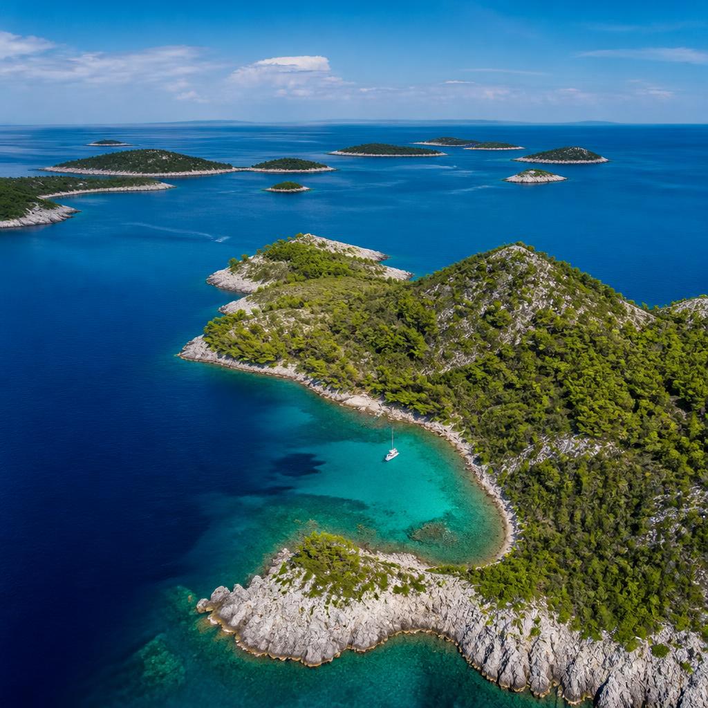 Speedboat near a small island in the Lastovo archipelago